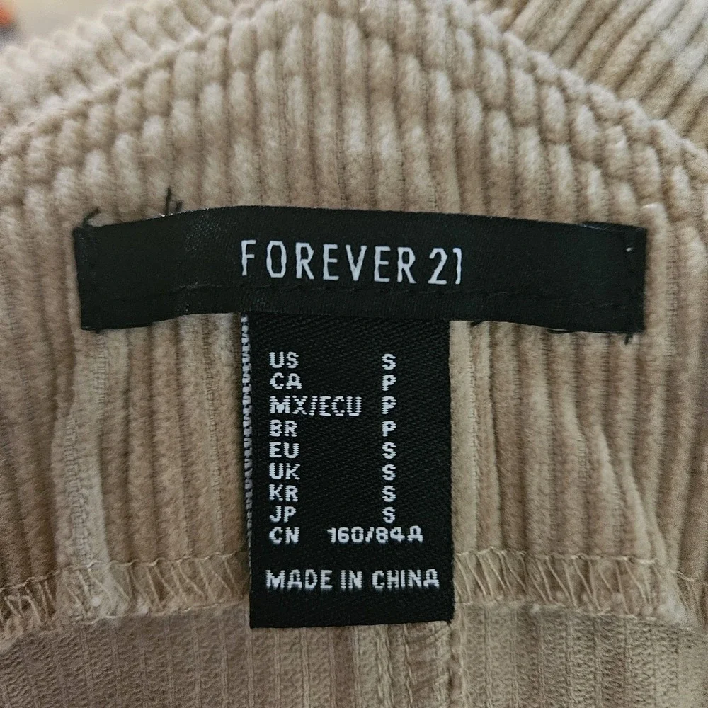 Forever 21 Corduroy‎ Overall Mini Skirt Women's Size S Tan